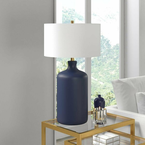 Hudson & Canal 29 in. Sloane Ceramic Table Lamp with Fabric Shade, Matte Navy & White TL1726